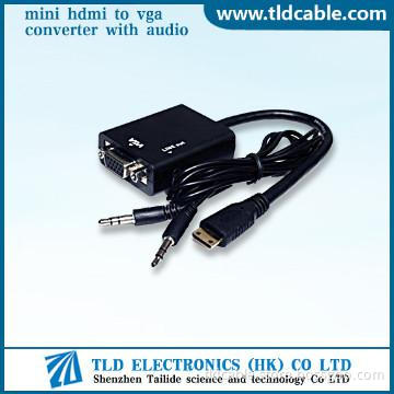 Black Mini HDMI to VGA Adapter for PC with Audio
